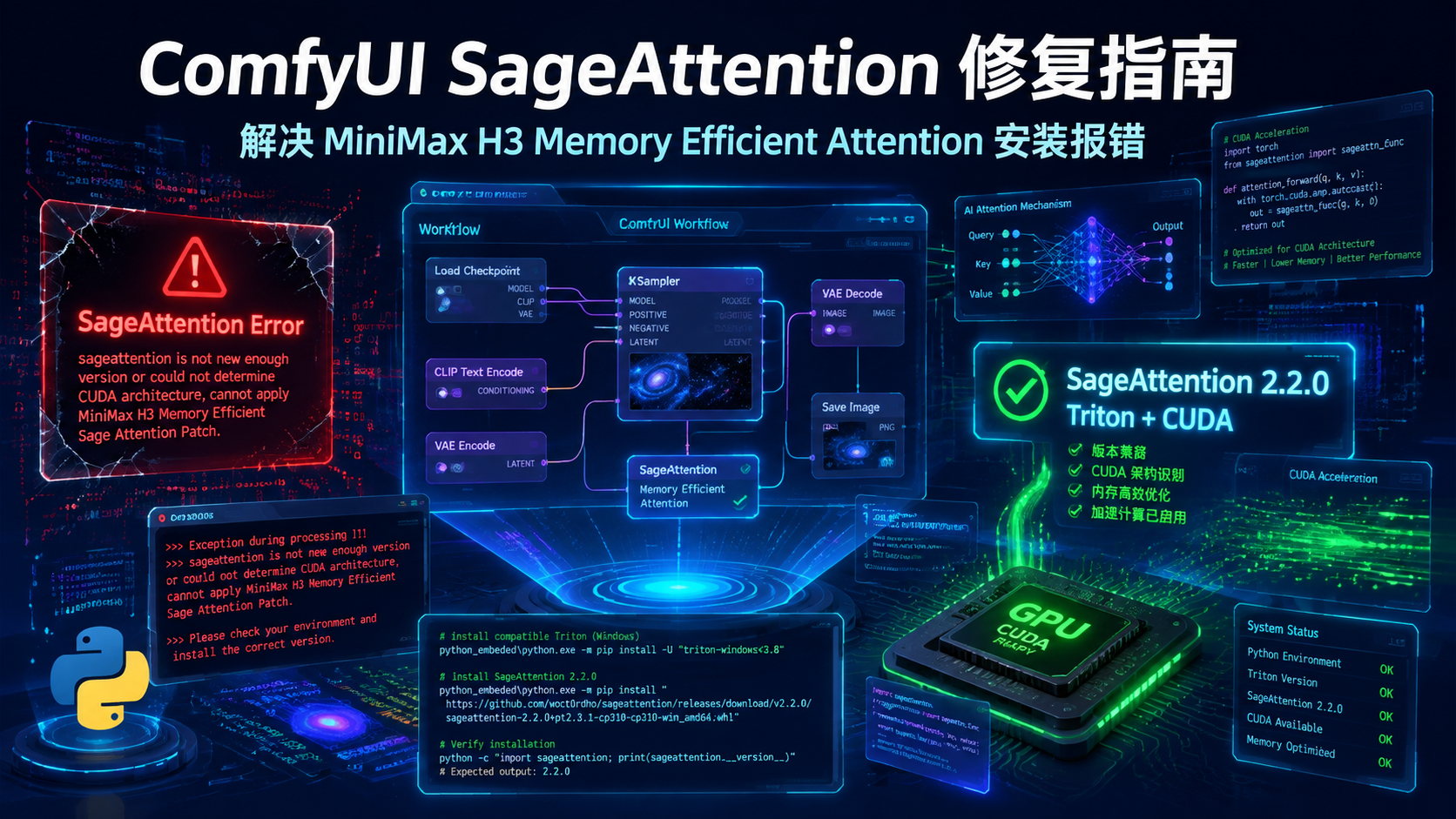 ComfyUI 修复 SageAttention 报错指南：解决 MiniMax H3 Memory Efficient Sage Attention Patch 安装失败问题